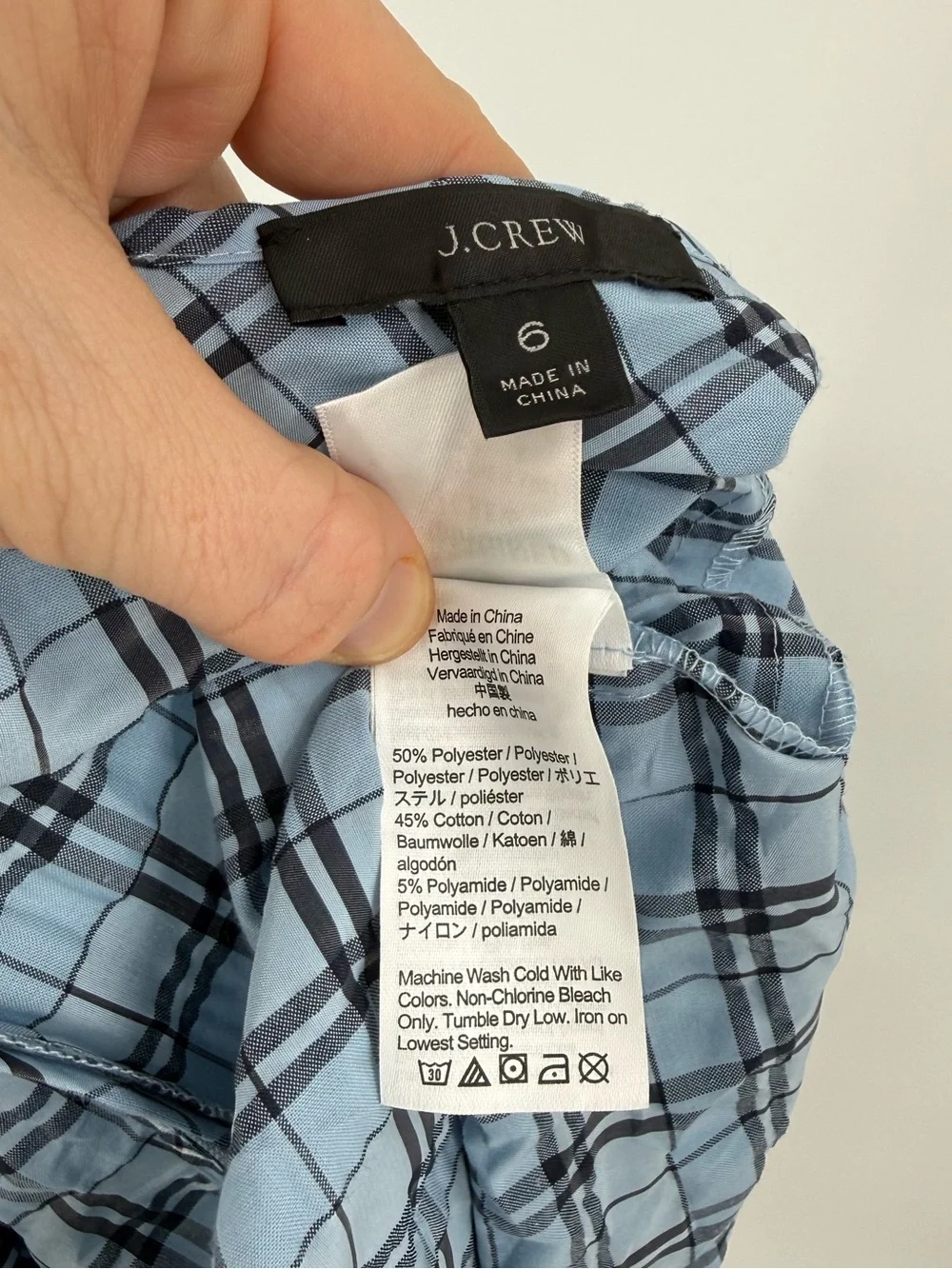 J.Crew V-Back Puff Sleeve Textured Plaid Top  | Light Blue / Navy | Size 6